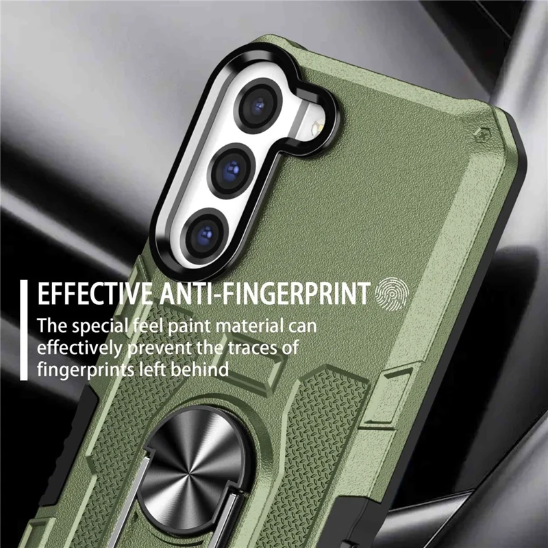 For Samsung Galaxy S22+ 5G All-round Protection Phone Case Rotatable Ring Holder Kickstand Phone Cover - Green