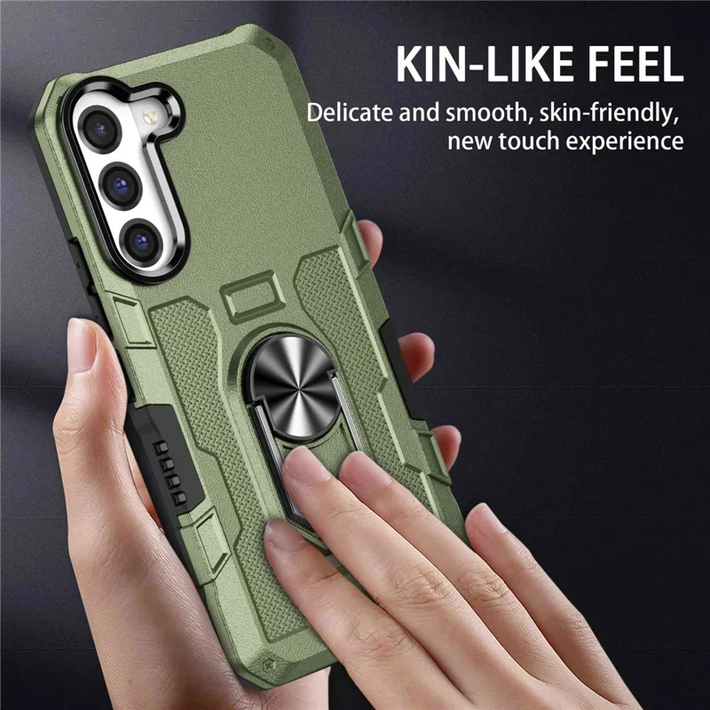 For Samsung Galaxy S22+ 5G All-round Protection Phone Case Rotatable Ring Holder Kickstand Phone Cover - Green