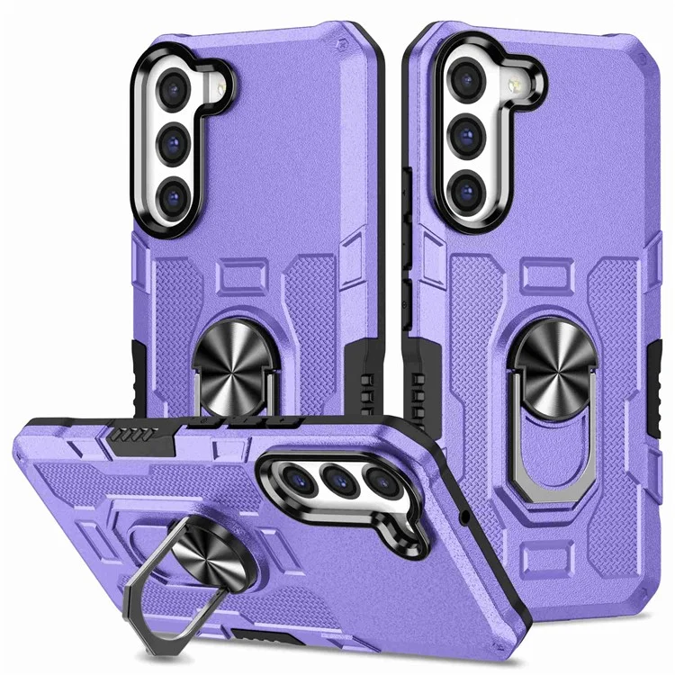 For Samsung Galaxy S22+ 5G All-round Protection Phone Case Rotatable Ring Holder Kickstand Phone Cover - Purple