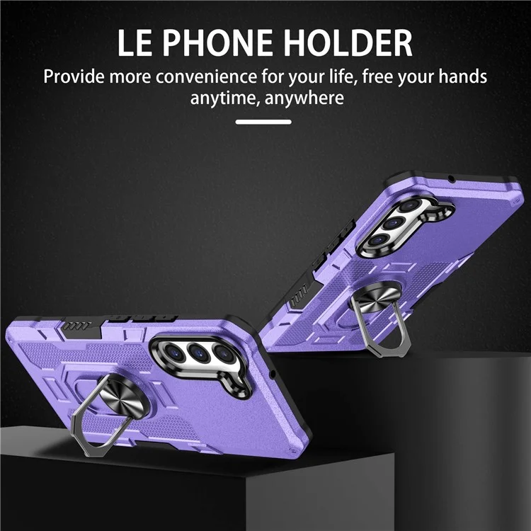 For Samsung Galaxy S22+ 5G All-round Protection Phone Case Rotatable Ring Holder Kickstand Phone Cover - Purple