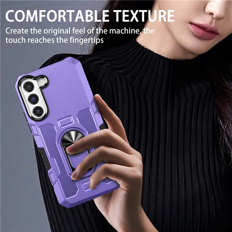 For Samsung Galaxy S22+ 5G All-round Protection Phone Case Rotatable Ring Holder Kickstand Phone Cover - Purple
