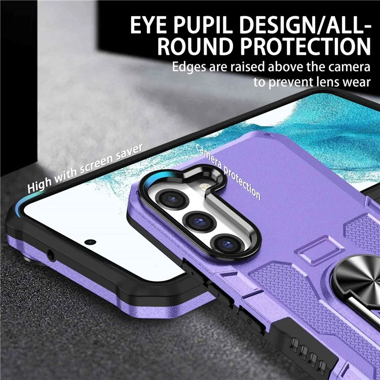 For Samsung Galaxy S22+ 5G All-round Protection Phone Case Rotatable Ring Holder Kickstand Phone Cover - Purple