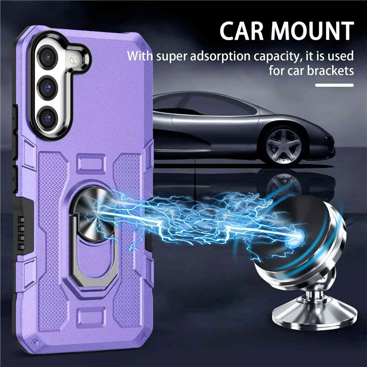 For Samsung Galaxy S22+ 5G All-round Protection Phone Case Rotatable Ring Holder Kickstand Phone Cover - Purple