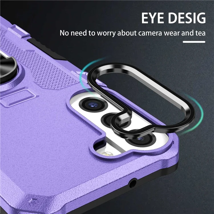 For Samsung Galaxy S22+ 5G All-round Protection Phone Case Rotatable Ring Holder Kickstand Phone Cover - Purple
