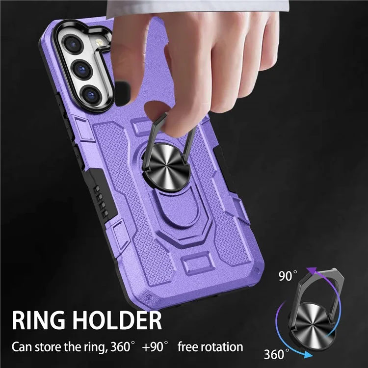 For Samsung Galaxy S22+ 5G All-round Protection Phone Case Rotatable Ring Holder Kickstand Phone Cover - Purple