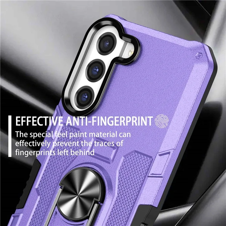 For Samsung Galaxy S22+ 5G All-round Protection Phone Case Rotatable Ring Holder Kickstand Phone Cover - Purple