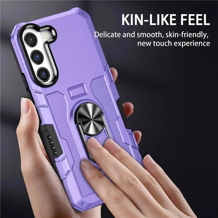 For Samsung Galaxy S22+ 5G All-round Protection Phone Case Rotatable Ring Holder Kickstand Phone Cover - Purple