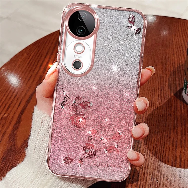 KADEM Para vivo S19 5G Case TPU Gradient Phone Cover Bling Rhinestone Decor - Rose Gold