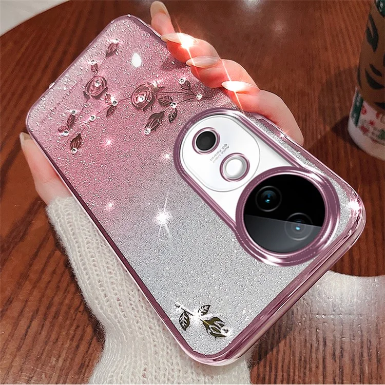 KADEM Para vivo S19 5G Case TPU Gradient Phone Cover Bling Rhinestone Decor - Rose Gold