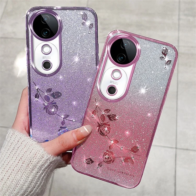 KADEM Para vivo S19 5G Case TPU Gradient Phone Cover Bling Rhinestone Decor - Rose Gold