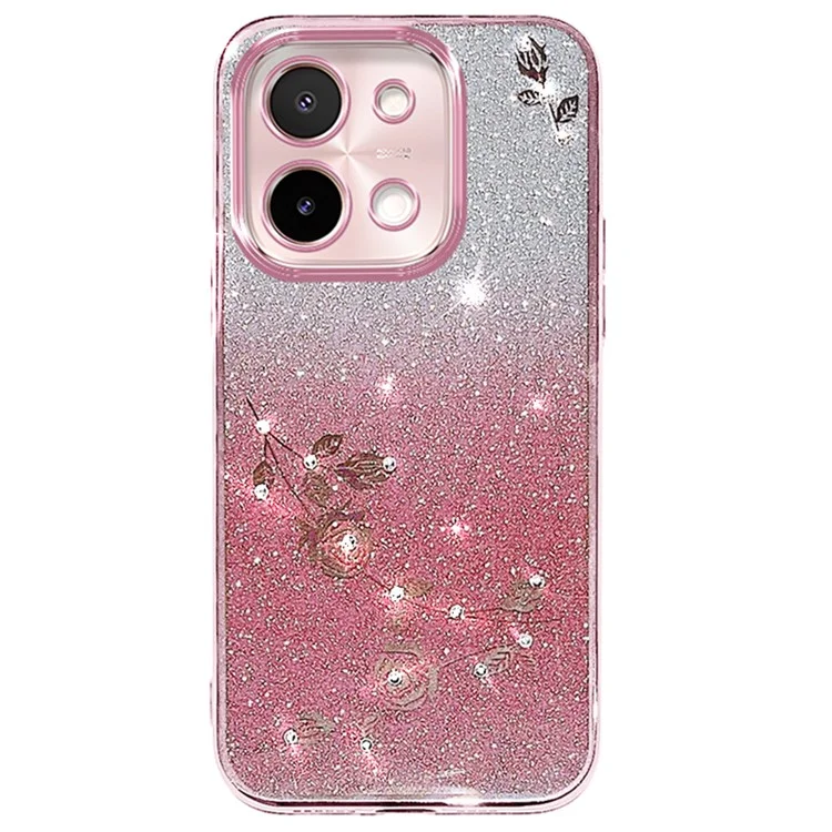 KADEM Para el caso vivo Y28 4G Funda TPU Gradiente Cubierta de teléfono Patrón de flores Estético - Oro Rosa