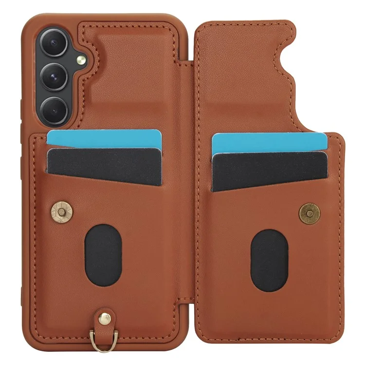 SY-001 For Samsung Galaxy S23 FE Case Card Holder Leather+TPU Flower Phone Cover - Brown