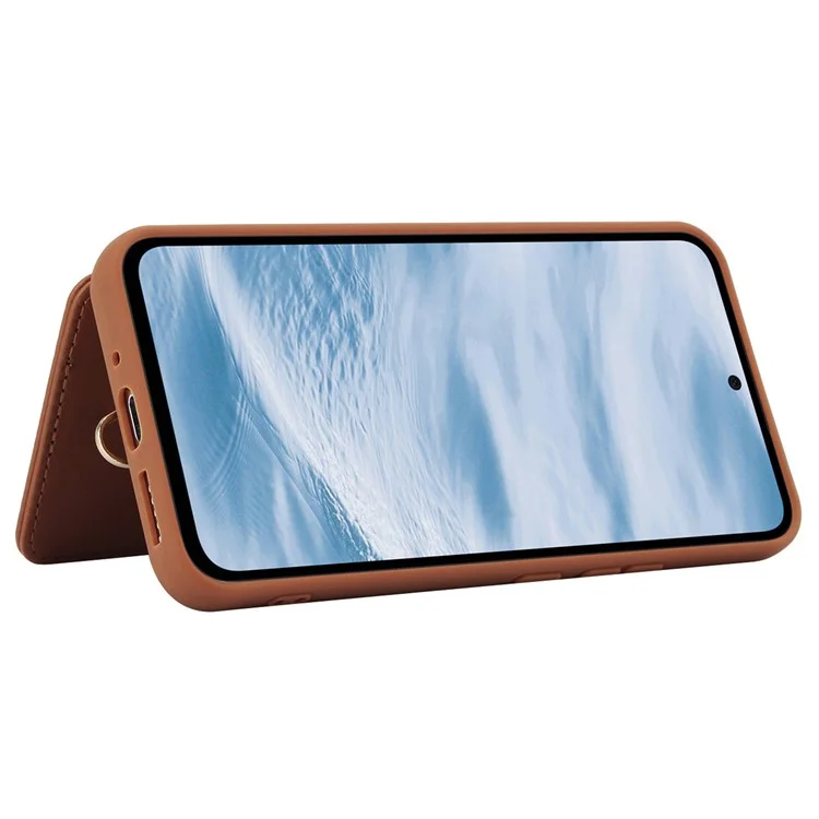 SY-001 For Samsung Galaxy S23 FE Case Card Holder Leather+TPU Flower Phone Cover - Brown