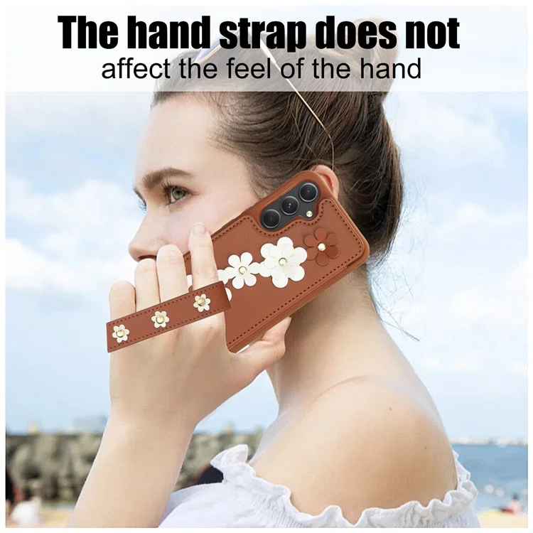 SY-001 For Samsung Galaxy S23 FE Case Card Holder Leather+TPU Flower Phone Cover - Brown
