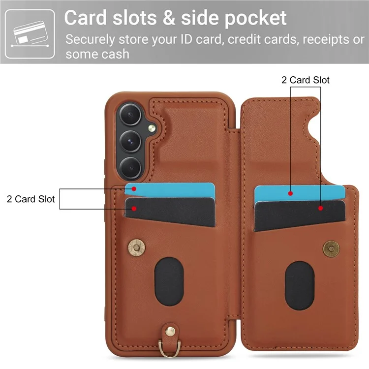 SY-001 For Samsung Galaxy S23 FE Case Card Holder Leather+TPU Flower Phone Cover - Brown