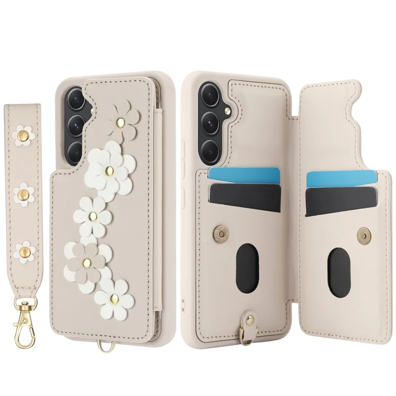 SY-001 For Samsung Galaxy S24+ Case Card Holder Kickstand Leather Back Phone Cover - Beige