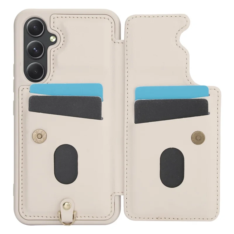 SY-001 For Samsung Galaxy S24+ Case Card Holder Kickstand Leather Back Phone Cover - Beige