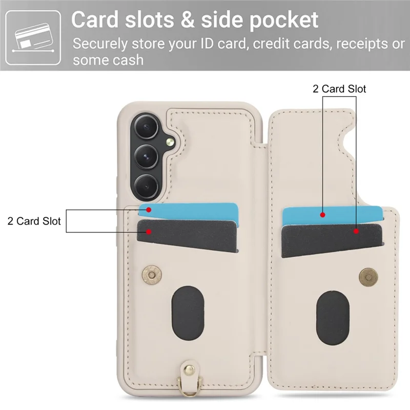 SY-001 For Samsung Galaxy S24+ Case Card Holder Kickstand Leather Back Phone Cover - Beige