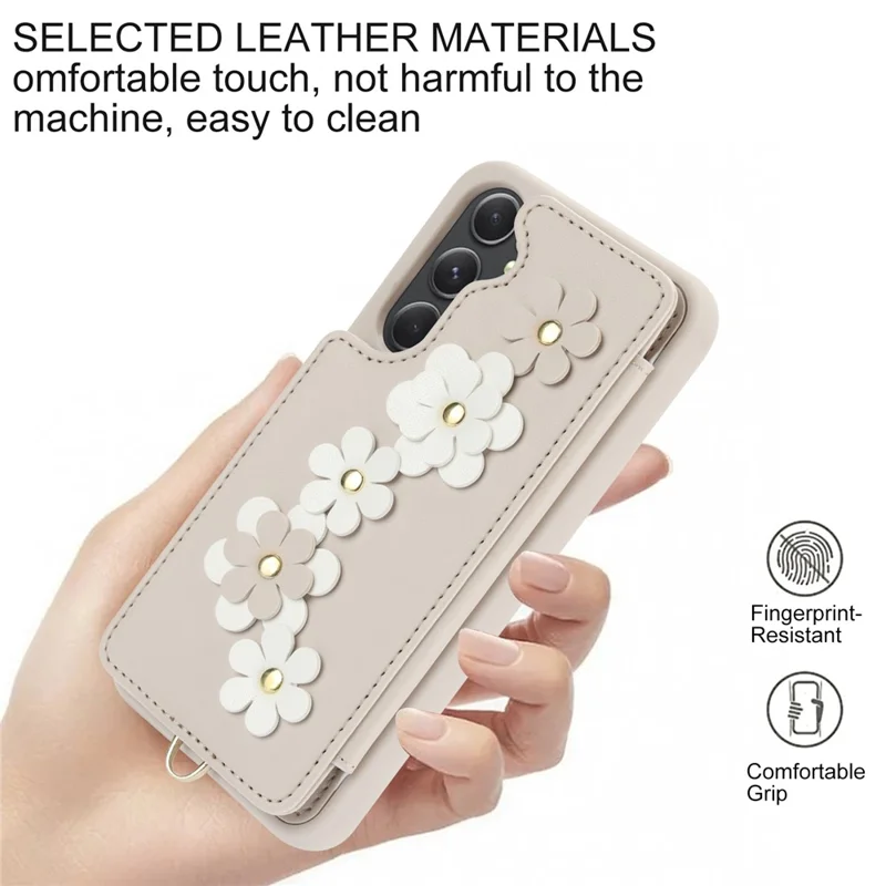 SY-001 For Samsung Galaxy S24+ Case Card Holder Kickstand Leather Back Phone Cover - Beige