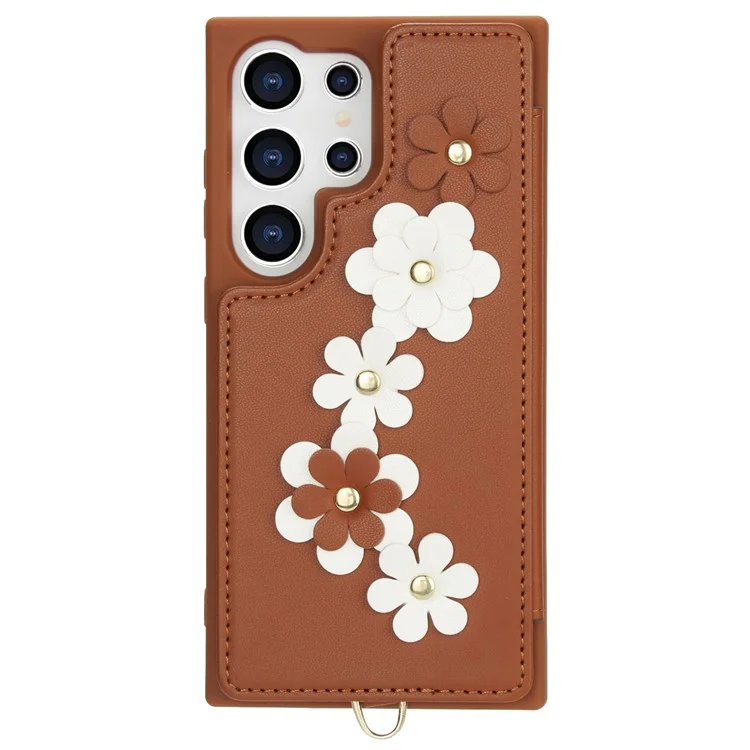 SY-001 For Samsung Galaxy S24 Ultra Case Kickstand Leather+TPU Crossbody Phone Cover - Brown