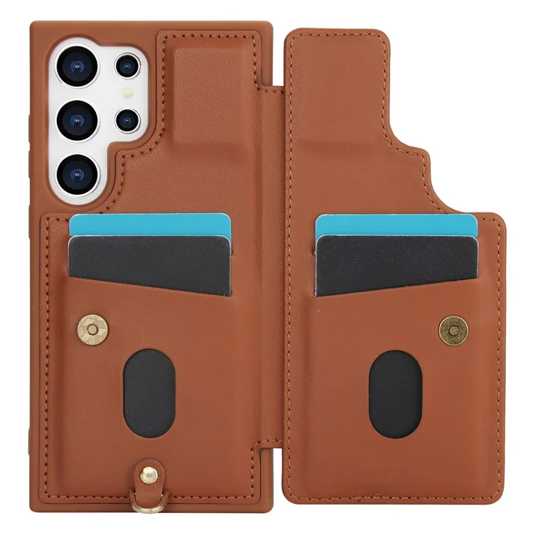 SY-001 For Samsung Galaxy S24 Ultra Case Kickstand Leather+TPU Crossbody Phone Cover - Brown