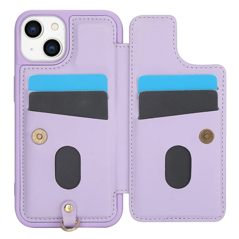 SY-001 For iPhone 15 Case Flower Leather Coated TPU Phone Cover with Shoulder Strap - Purple