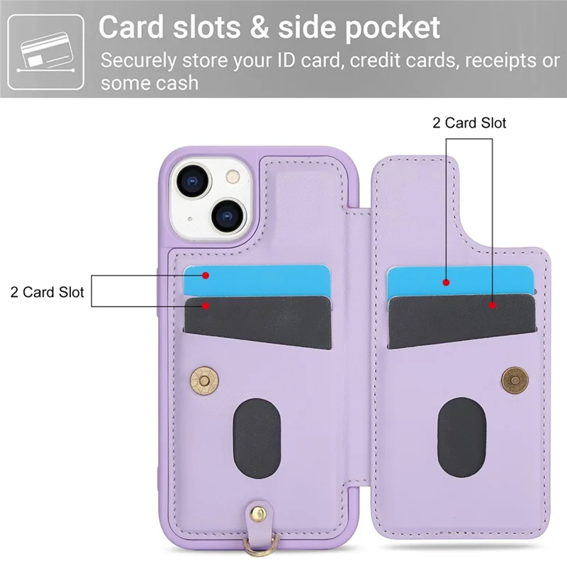 SY-001 For iPhone 15 Case Flower Leather Coated TPU Phone Cover with Shoulder Strap - Purple
