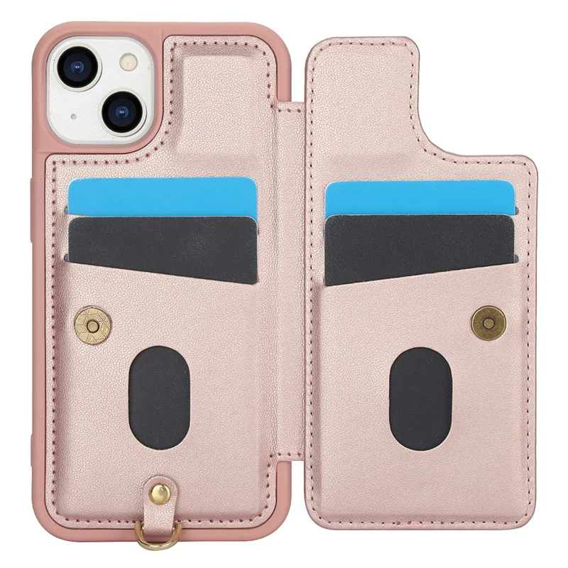 SY-001 For iPhone 15 Case Flower Leather Coated TPU Phone Cover with Shoulder Strap - Pink
