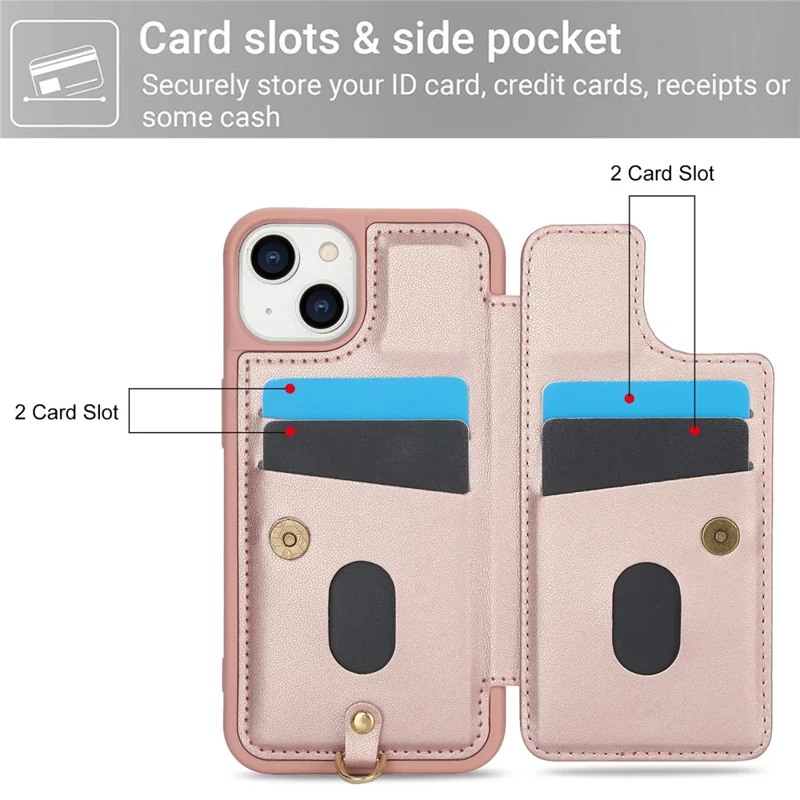 SY-001 For iPhone 15 Case Flower Leather Coated TPU Phone Cover with Shoulder Strap - Pink