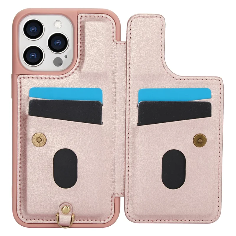 SY-001 Für iPhone 15 Pro Case Card Slots Leder beschichtete TPU Blume Handyhülle - Pink