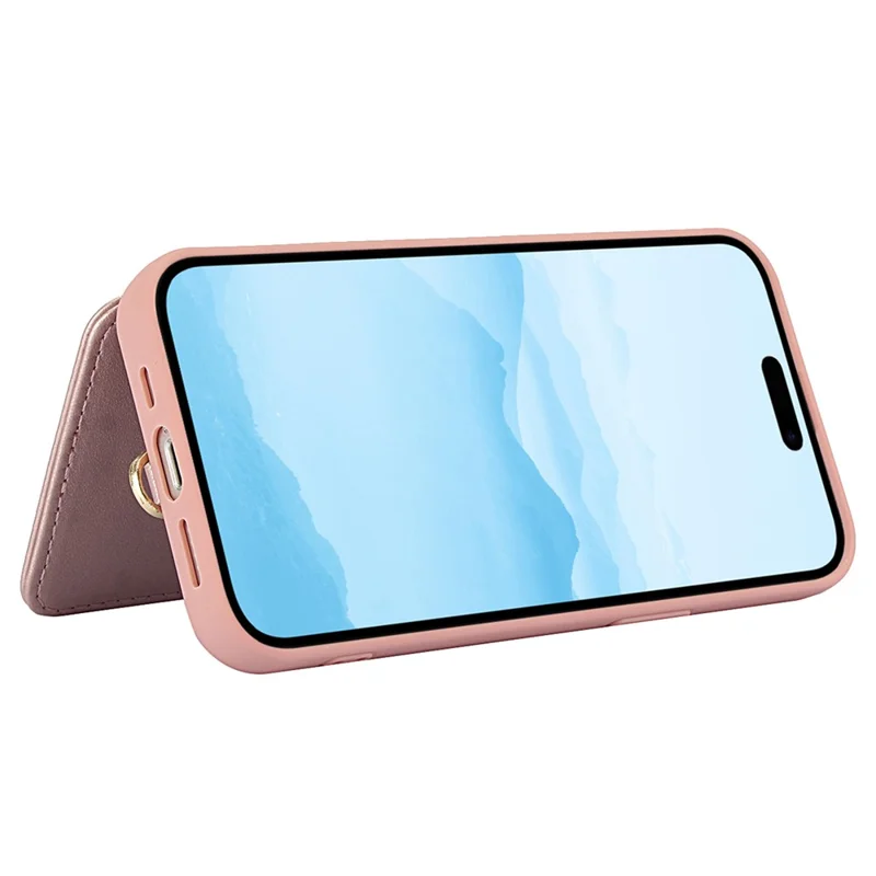 SY-001 Für iPhone 15 Pro Case Card Slots Leder beschichtete TPU Blume Handyhülle - Pink