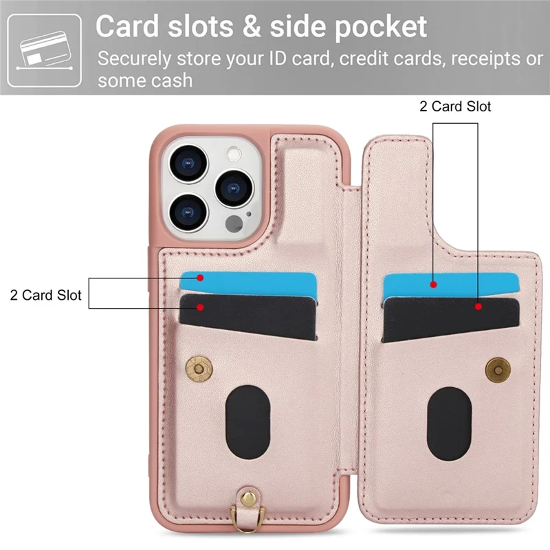 SY-001 Für iPhone 15 Pro Case Card Slots Leder beschichtete TPU Blume Handyhülle - Pink