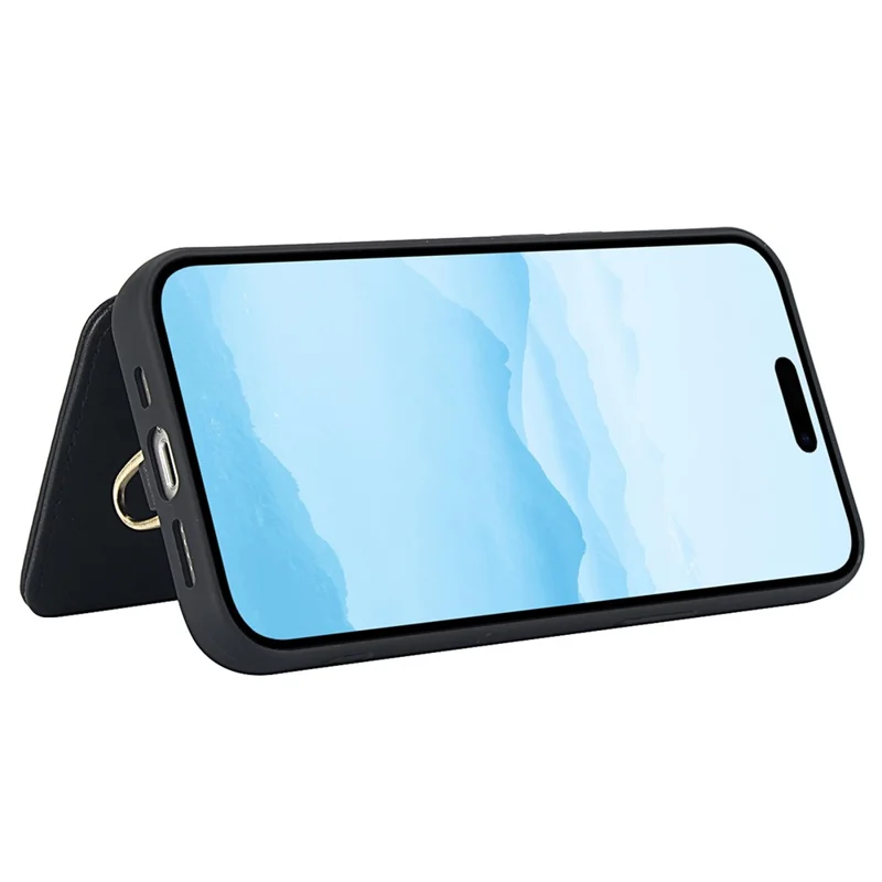 Чехол для iPhone 15 Pro Max SY-001, кожаная задняя панель, чехол для телефона с ремешком для руки + ремешок для плеча - черный