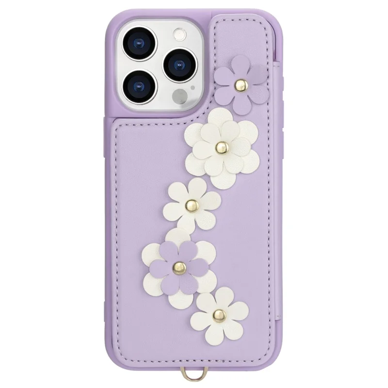 SY-001 For iPhone 15 Pro Max Case Leather Back Phone Cover with Hand Strap + Shoulder Strap - Purple