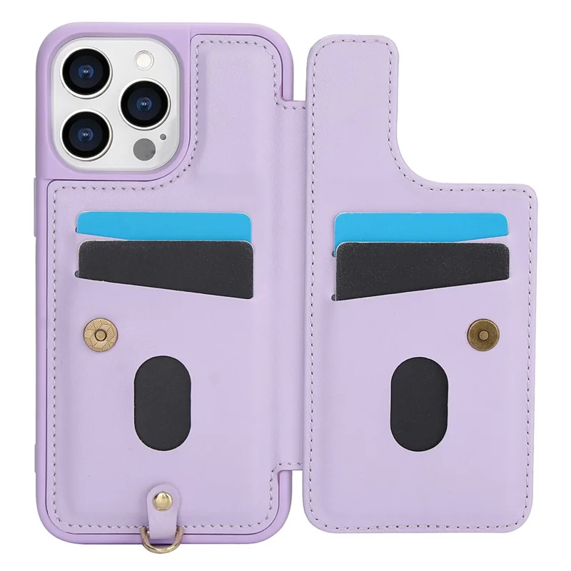 SY-001 For iPhone 15 Pro Max Case Leather Back Phone Cover with Hand Strap + Shoulder Strap - Purple