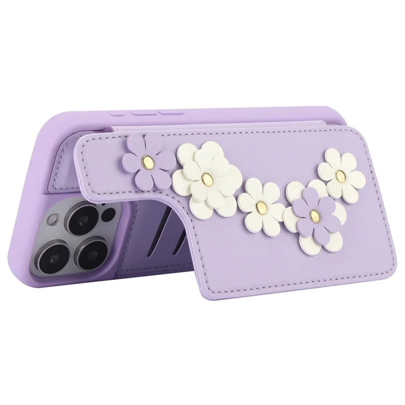 SY-001 For iPhone 15 Pro Max Case Leather Back Phone Cover with Hand Strap + Shoulder Strap - Purple