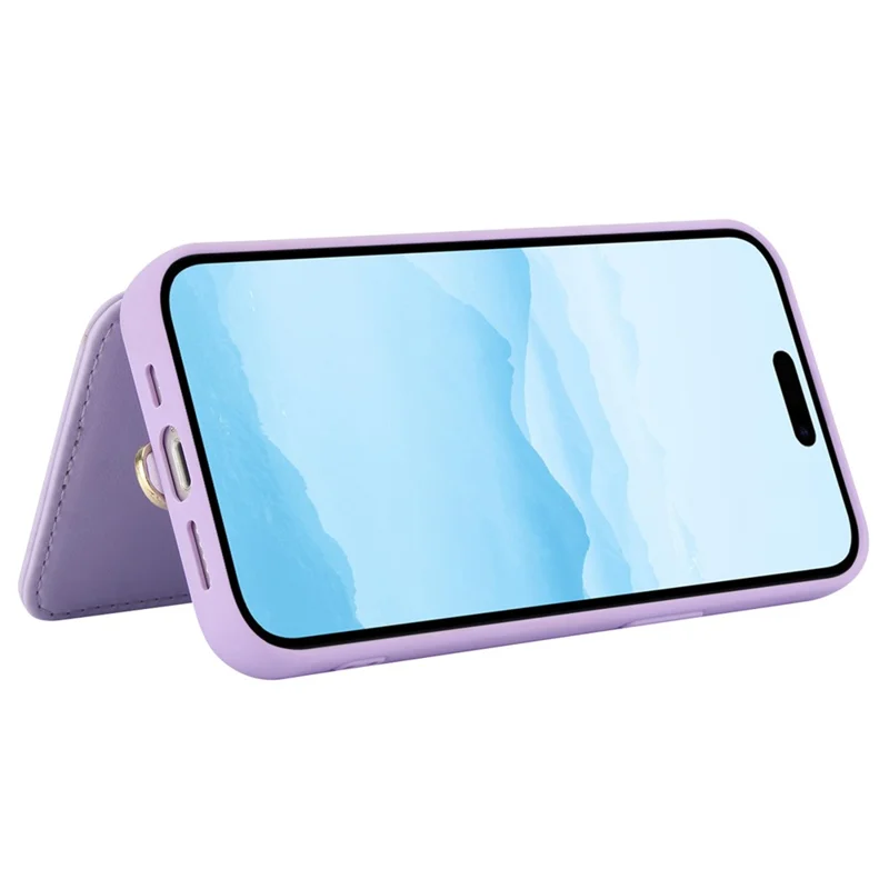 SY-001 For iPhone 15 Pro Max Case Leather Back Phone Cover with Hand Strap + Shoulder Strap - Purple