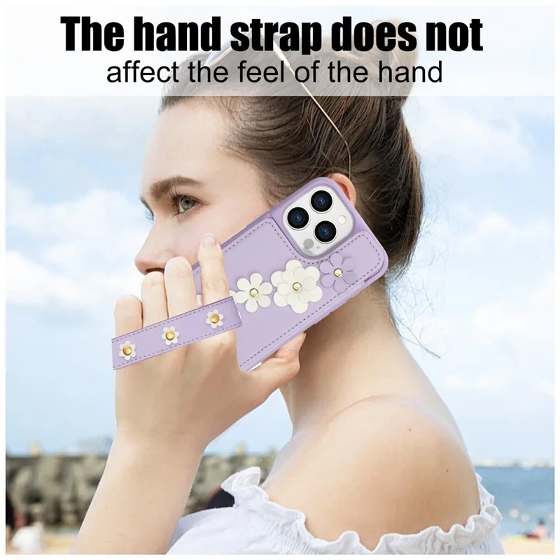 SY-001 For iPhone 15 Pro Max Case Leather Back Phone Cover with Hand Strap + Shoulder Strap - Purple
