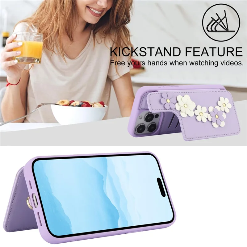 SY-001 For iPhone 15 Pro Max Case Leather Back Phone Cover with Hand Strap + Shoulder Strap - Purple