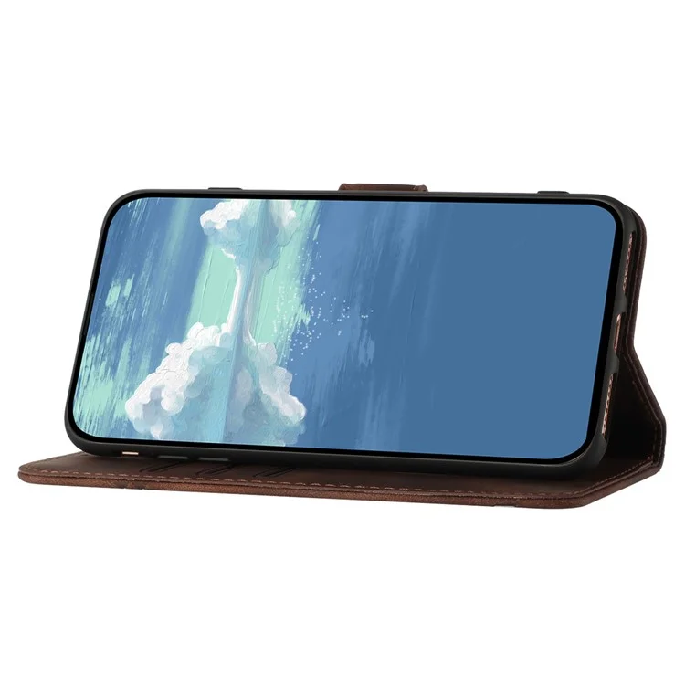YX0040 Para Xiaomi Redmi 13 5G / 13 4G Case Geometric Imprinted Leather Wallet Phone Cover - Coffee
