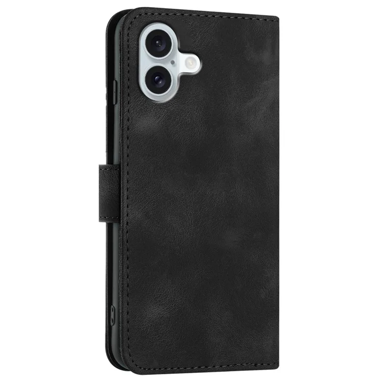 YX0040 For iPhone 16 Plus Case Geometric Leather Phone Cover with Wallet Stand - Black
