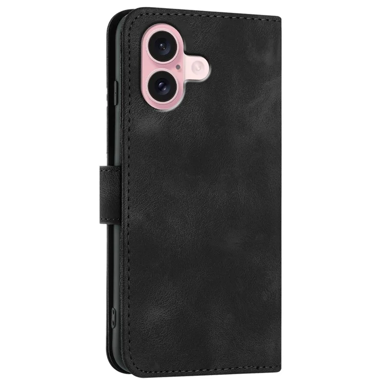 YX0040 For iPhone 16 Case Leather Wallet Flip Phone Cover Geometry Imprinted - Black