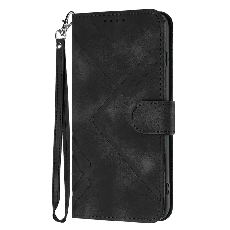 YX0040 For Sony Xperia 1 VI Case with Hand Strap Geometry Leather Phone Cover - Black