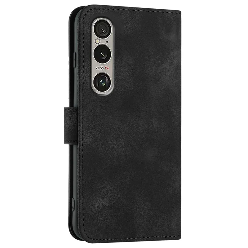 YX0040 For Sony Xperia 1 VI Case with Hand Strap Geometry Leather Phone Cover - Black