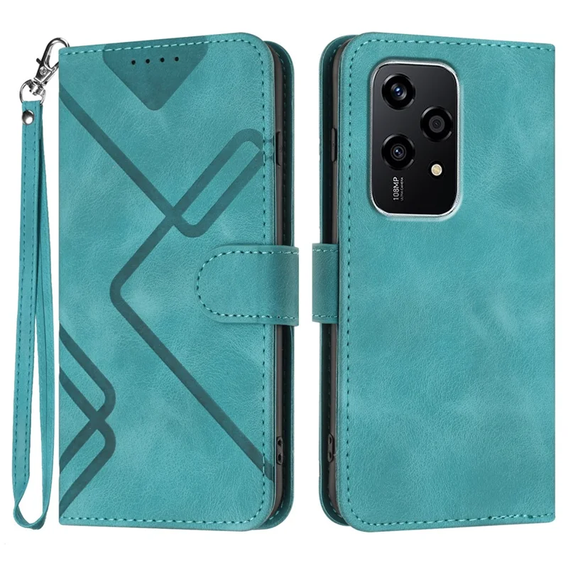 YX0040 For Honor 200 Lite Case with Wrist Strap Geometry Pattern Leather Phone Cover - Baby Blue