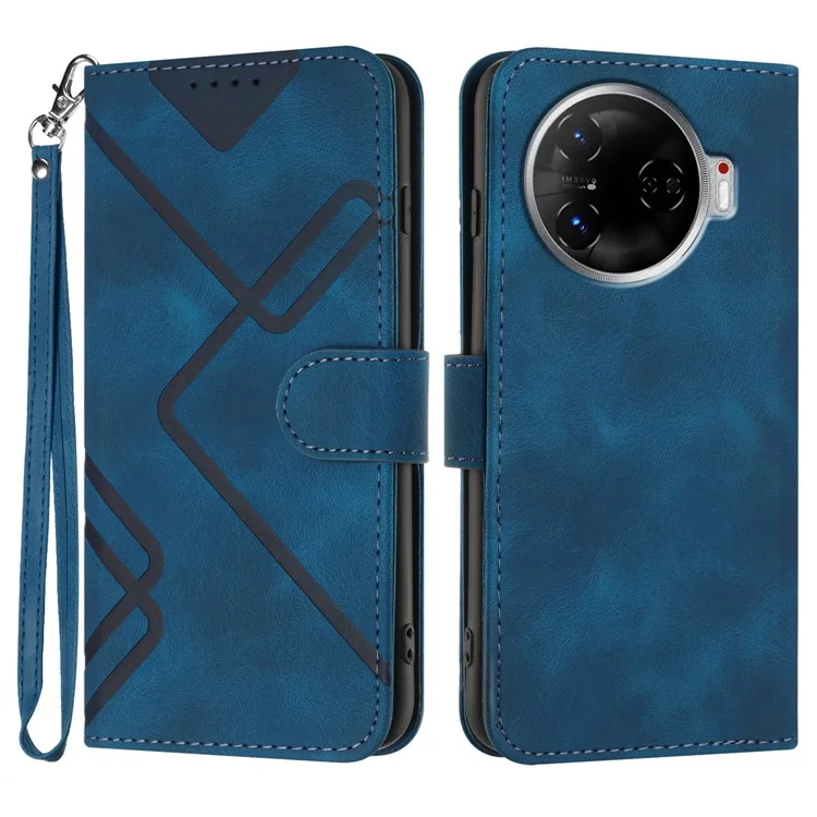 YX0040 For TECNO Camon 30 4G / 5G Case Wallet Card Slots Geometry Leather Phone Cover - Sapphire