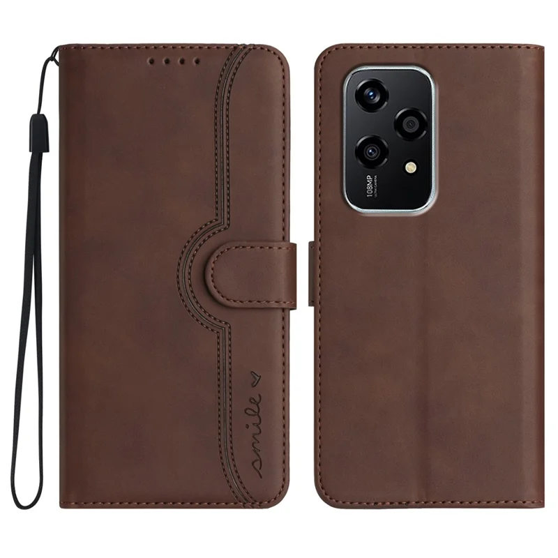 YX0030 For Honor 200 Lite Case Smile Imprinted Wallet Stand Leather Phone Cover - Coffee