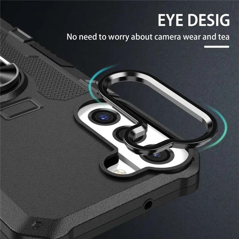 For Samsung Galaxy S22 5G Anti-drop Phone Case Ring Holder Kickstand Protective Phone Cover Built-in Metal Sheet - Black
