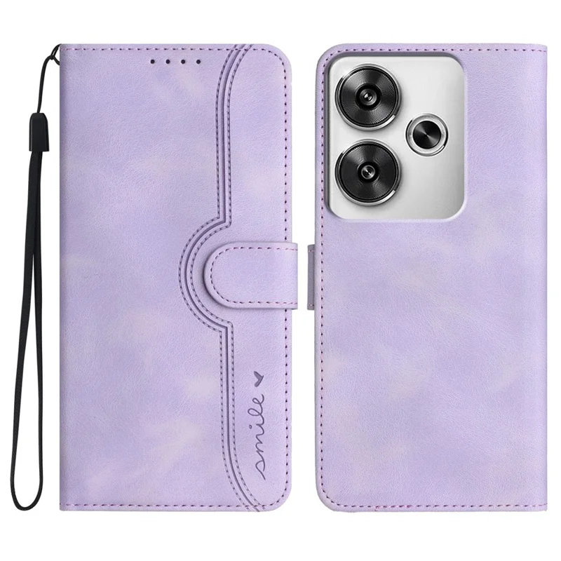 YX0030 For Xiaomi Redmi Turbo 3 5G / Poco F6 5G Case Smile Letter Phone Leather Cover - Light Purple
