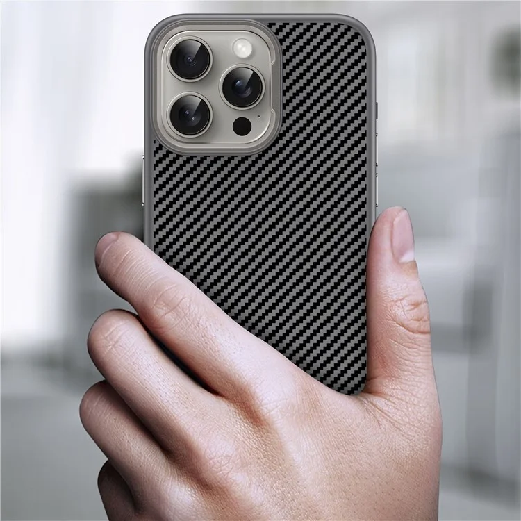 IPAKY для iPhone 15 Pro Case Carbon Fiber Texture TPU Back Phone Cover - Черный